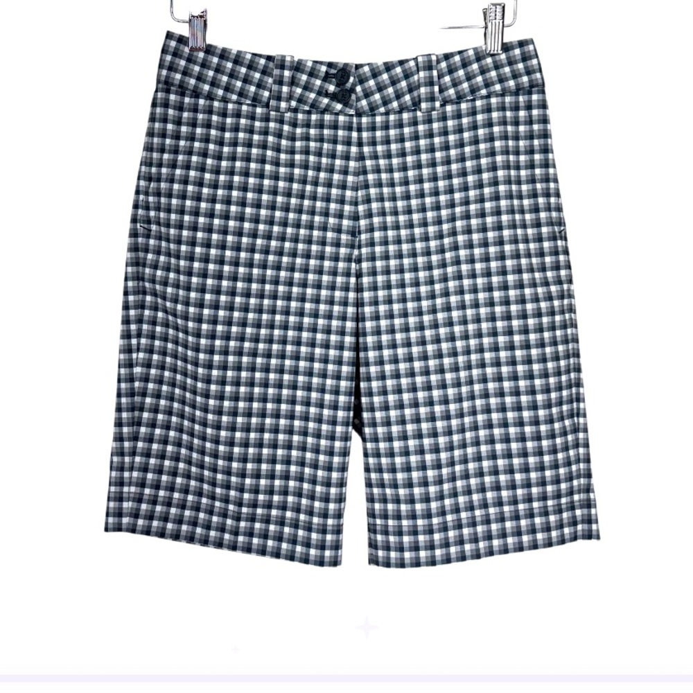 Women’s Nike Golf Dri Fit Steel Gray & White Plaid Bermuda Golf Shorts Size 6